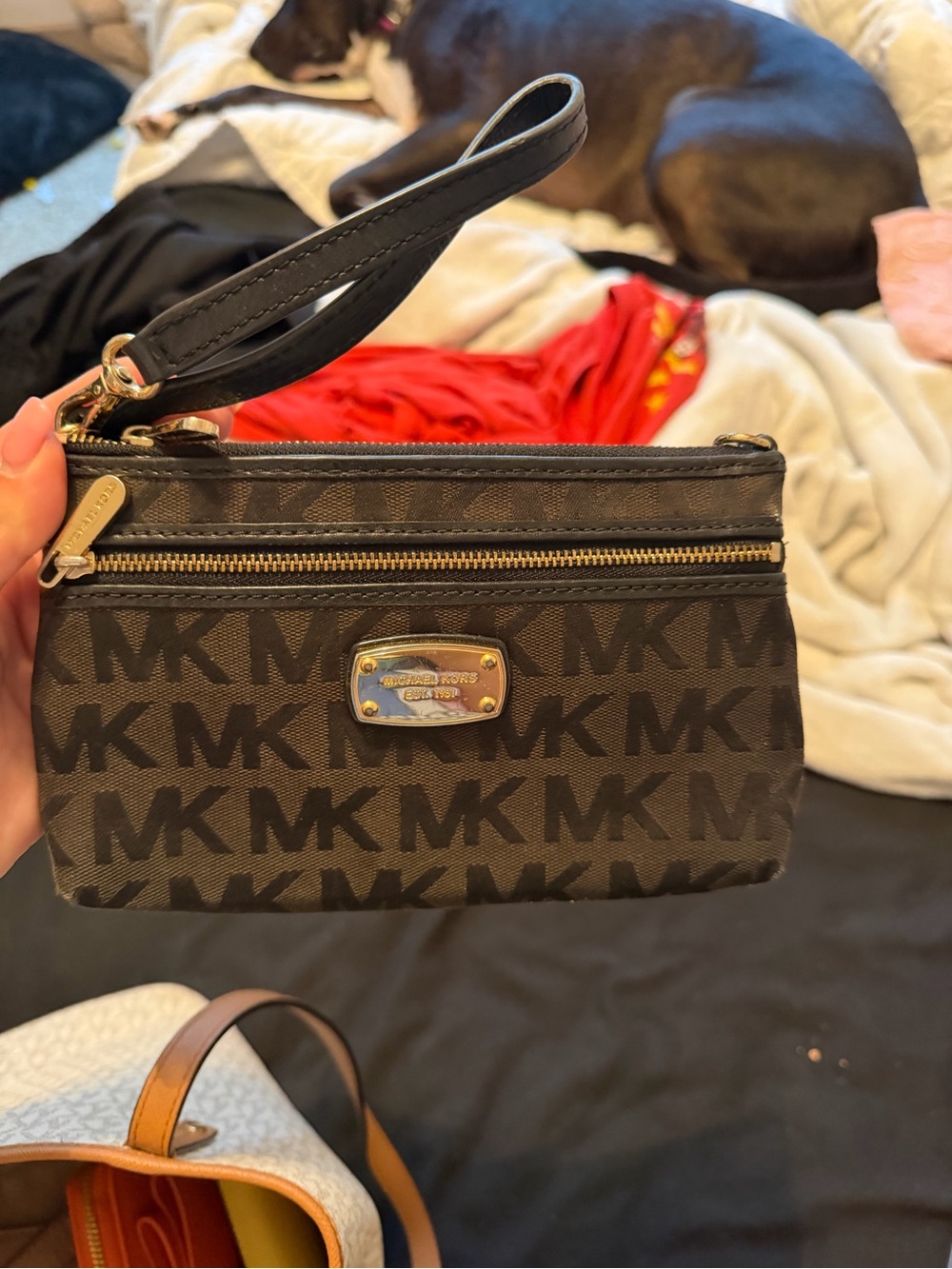 Michael Kors Brown and Black MK Signature Wristlet